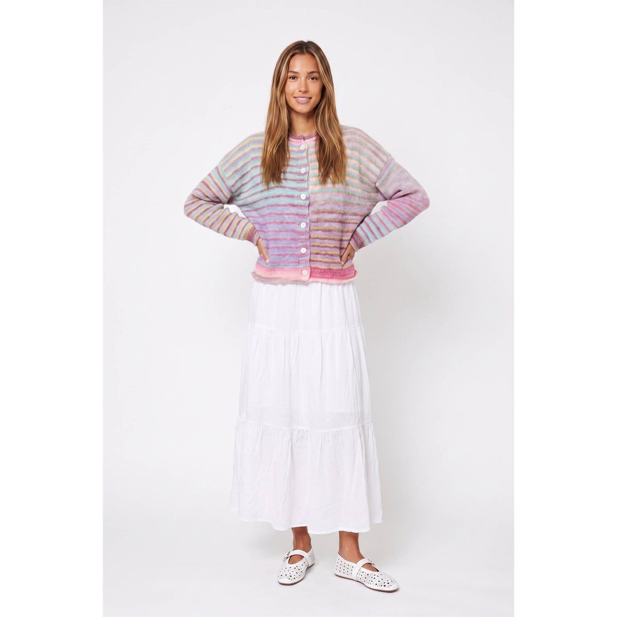 Multicolor Striped Button-Front Cardigan