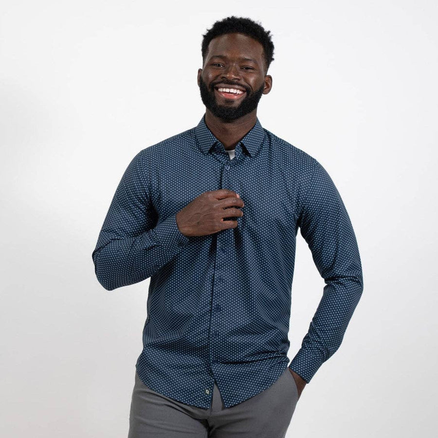 Men's Navy Micro Dot Performance Button Down