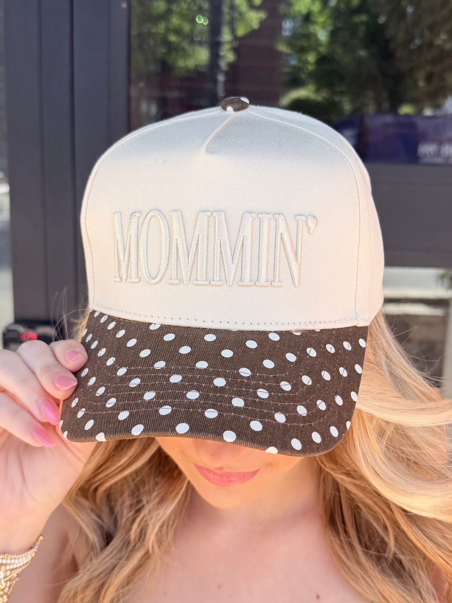 MOMMIN' Polka Dot Brim Trucker Hat