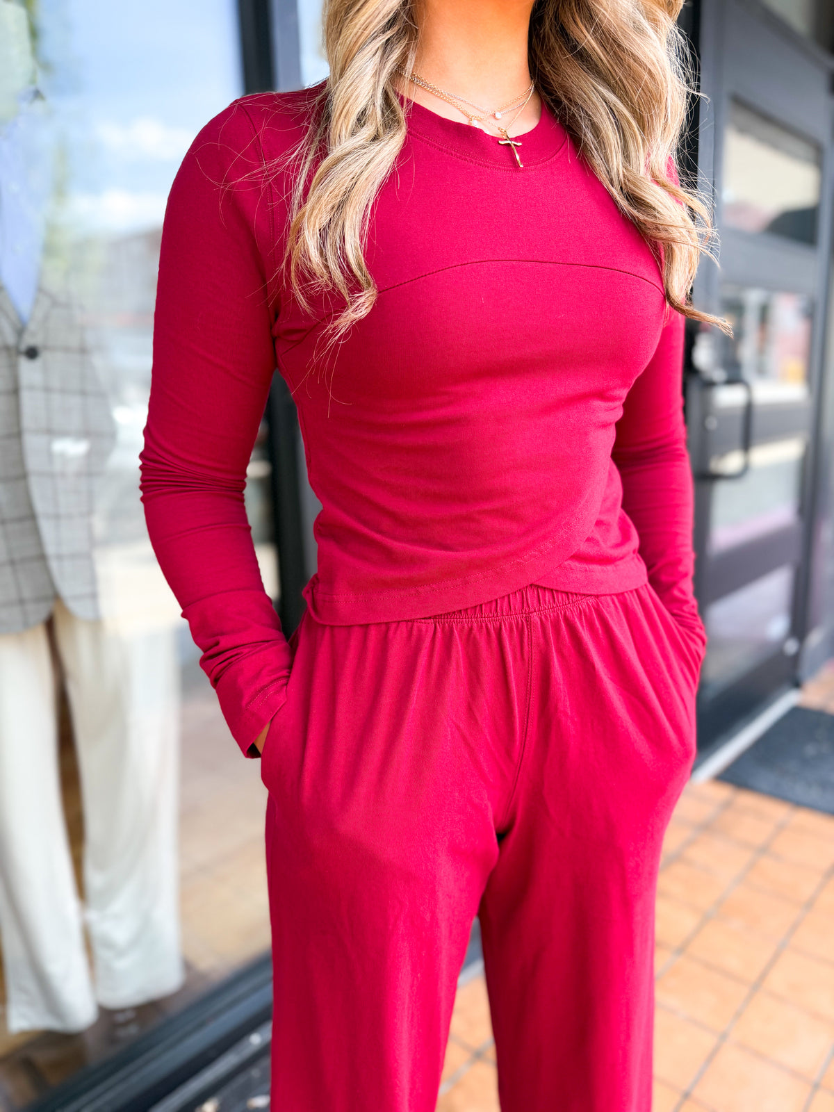 Burgundy Wrap Top & Jogger Matching Set