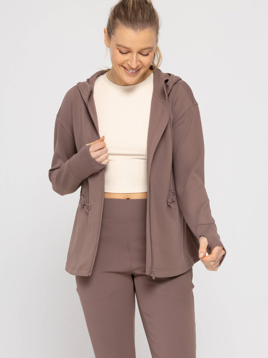 Jacquard Ribbed Hooded Jacket