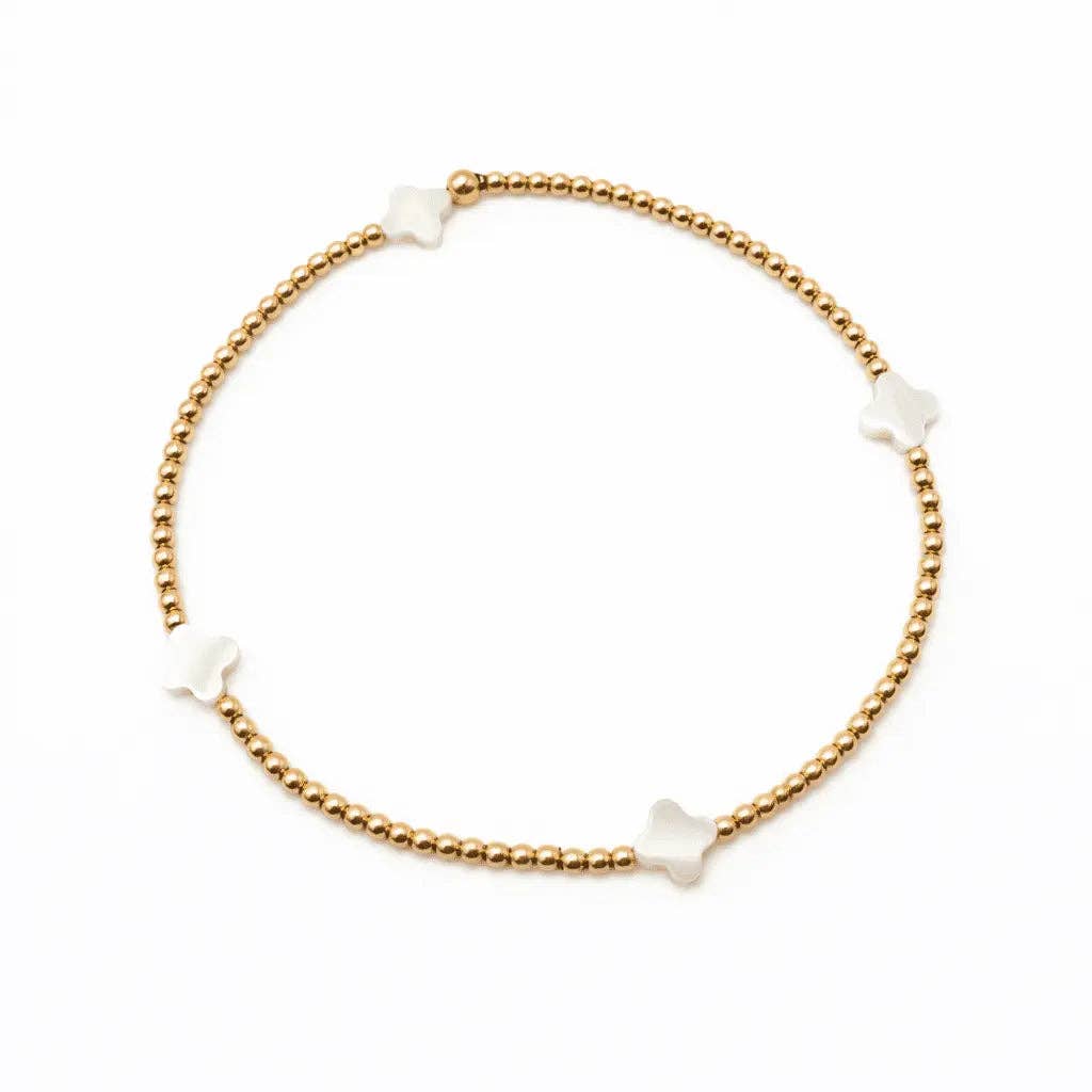 14K Gold Filled Mother of Pearl Clover Bracelet