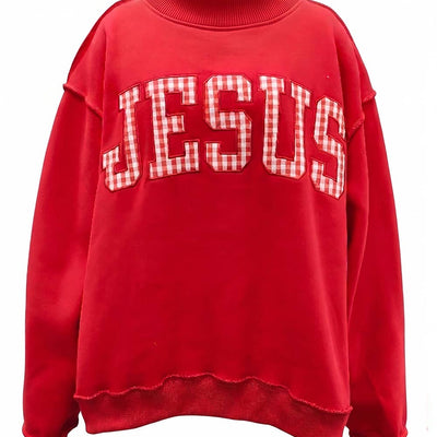 Gingham Jesus Oversized Mockneck
