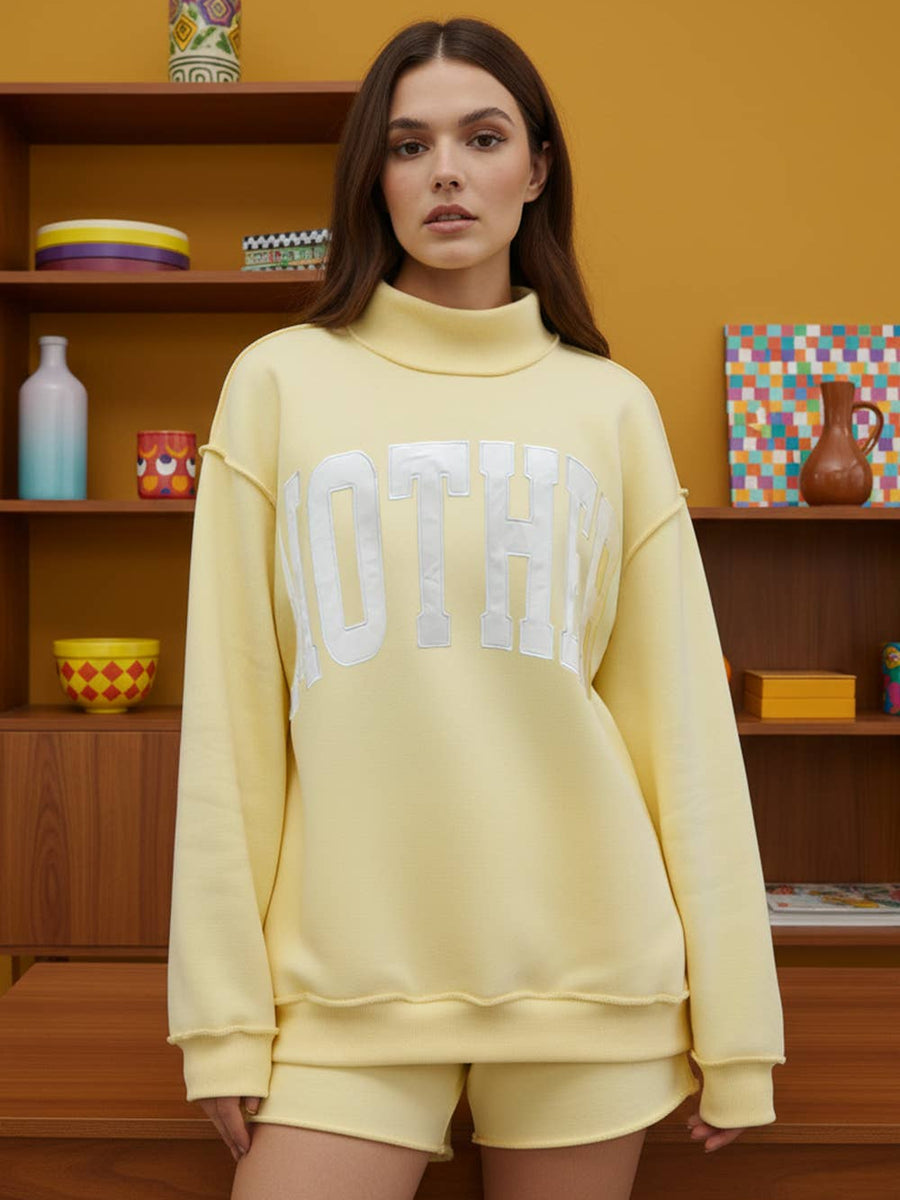 'MOTHER' Embroidered Mock Neck Sweatshirt