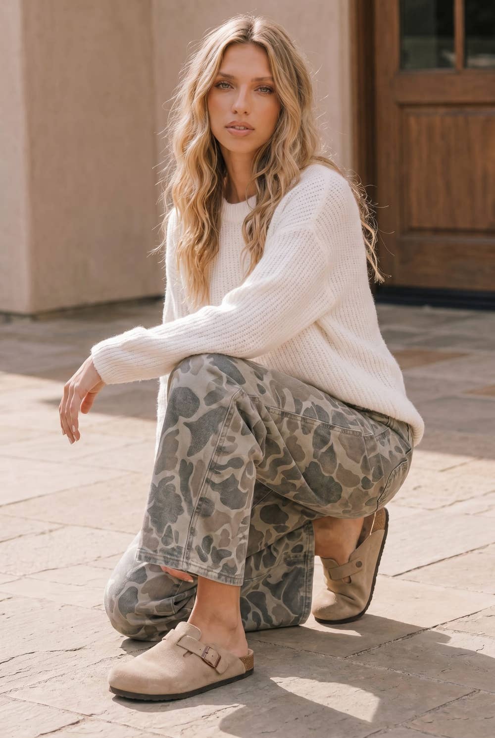 Neutral Camo Wide Leg Jeans