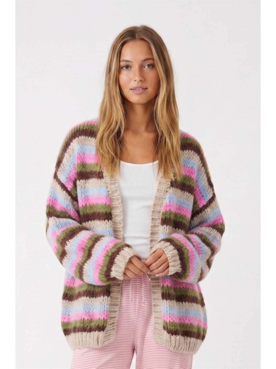 Multi-Stripe Cozy Open Cardigan