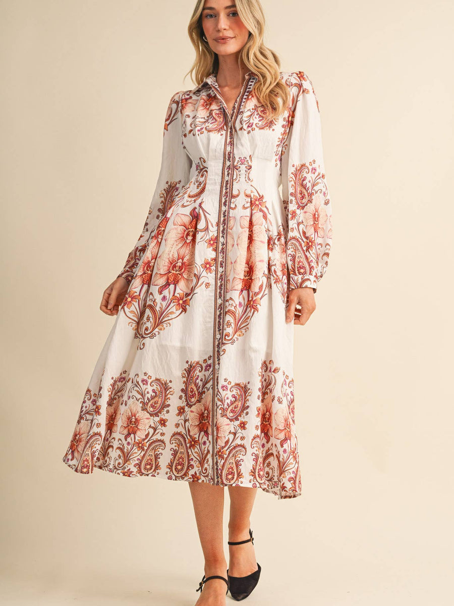 Vintage Paisley Floral Midi Dress