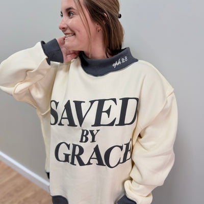 Saved By Grace Oversized Graphic Mockneck