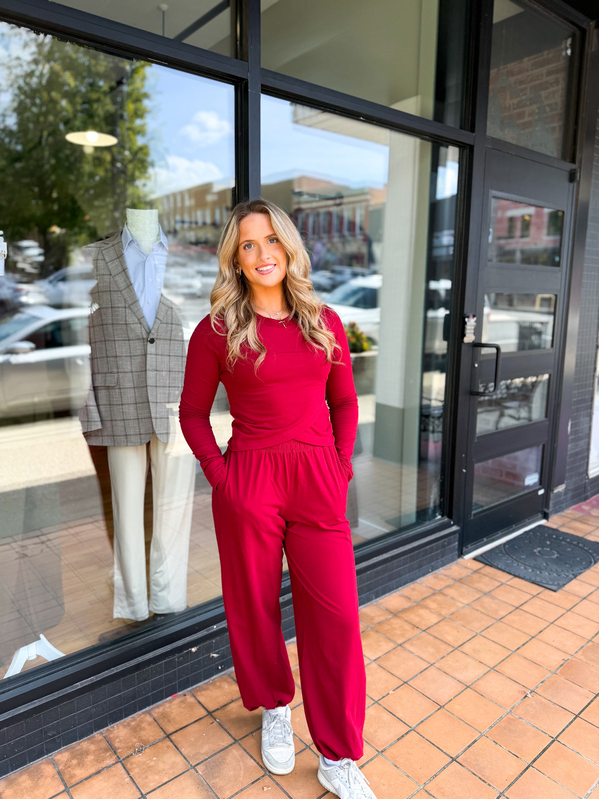 Burgundy Wrap Top & Jogger Matching Set
