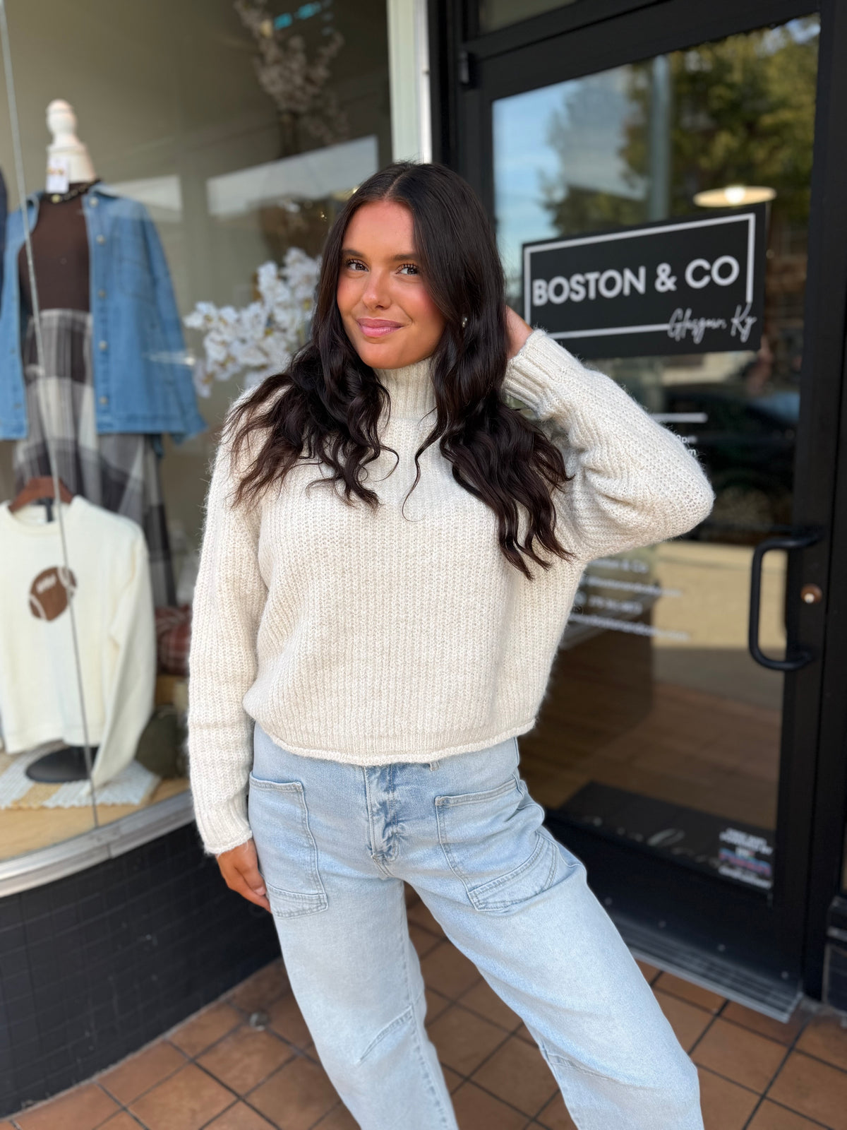 Ivory Ribbed Mock Neck Sweater