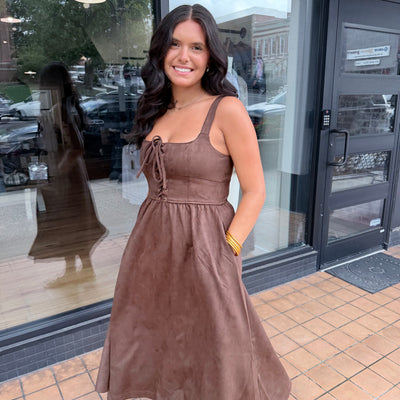 Chocolate Brown Lace-Up Midi Dress