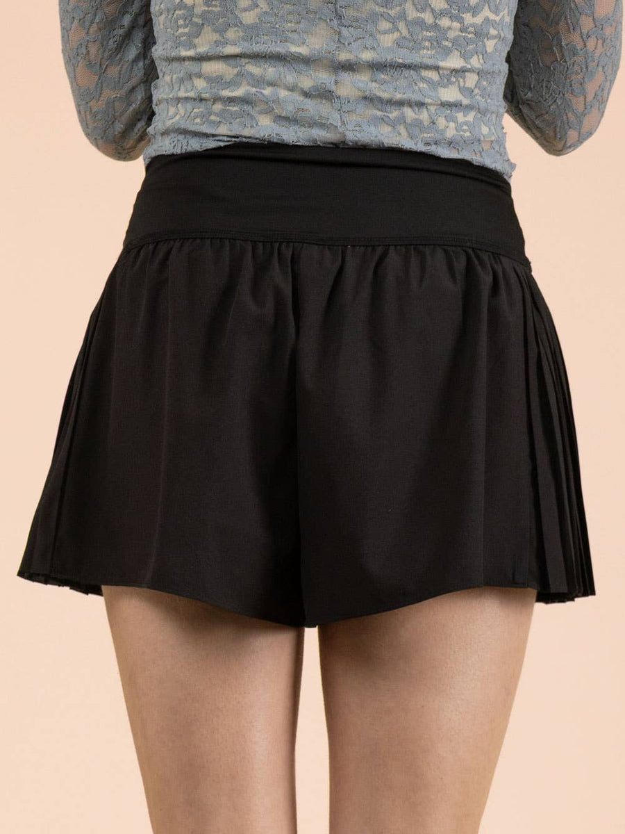 Black High-Waisted Pleated Skort