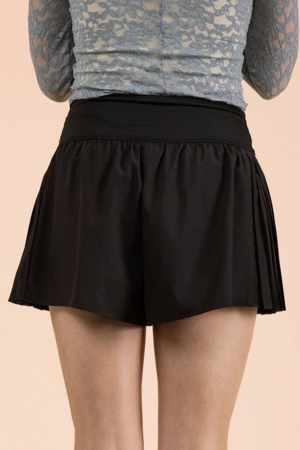 Black High-Waisted Pleated Skort