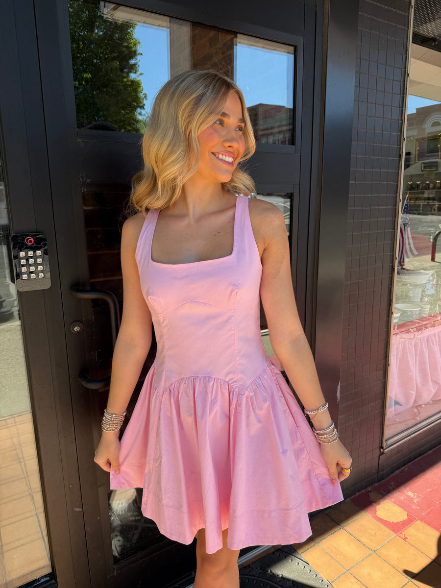 Contoured Bodice Lace-Up Flare Dress
