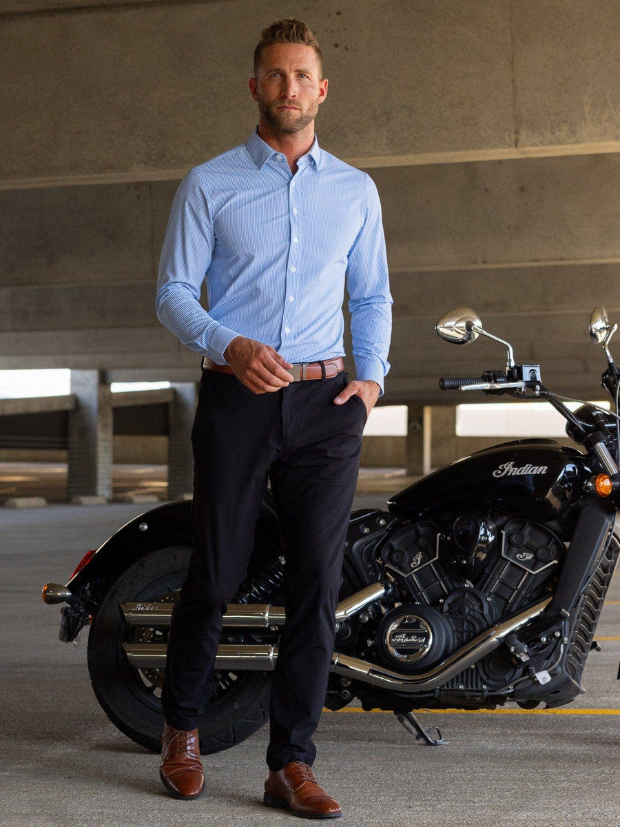 Men's Light Blue Performance Pinstripe Dress Shirt