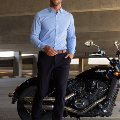 Men's Light Blue Performance Pinstripe Dress Shirt