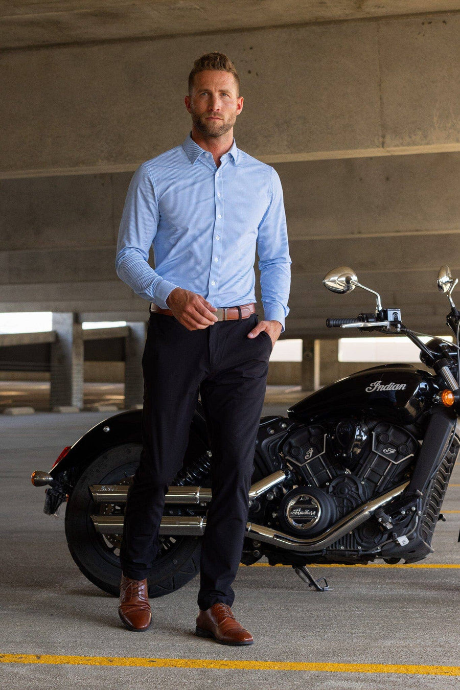 Men's Light Blue Performance Pinstripe Dress Shirt
