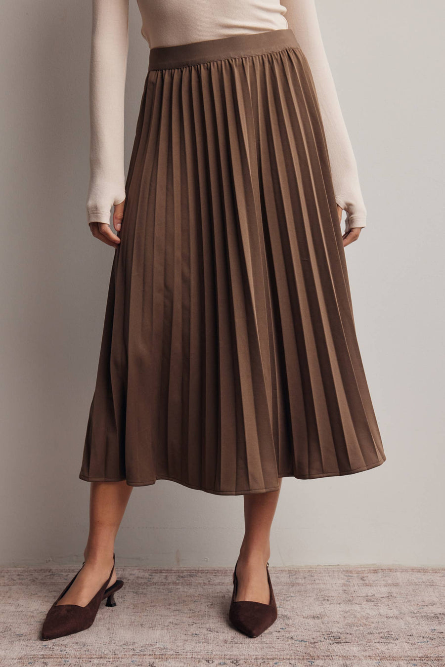 Chocolate Pleated Midi Skirt
