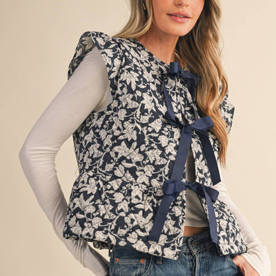 Flutter Sleeve Floral Quilted Vest