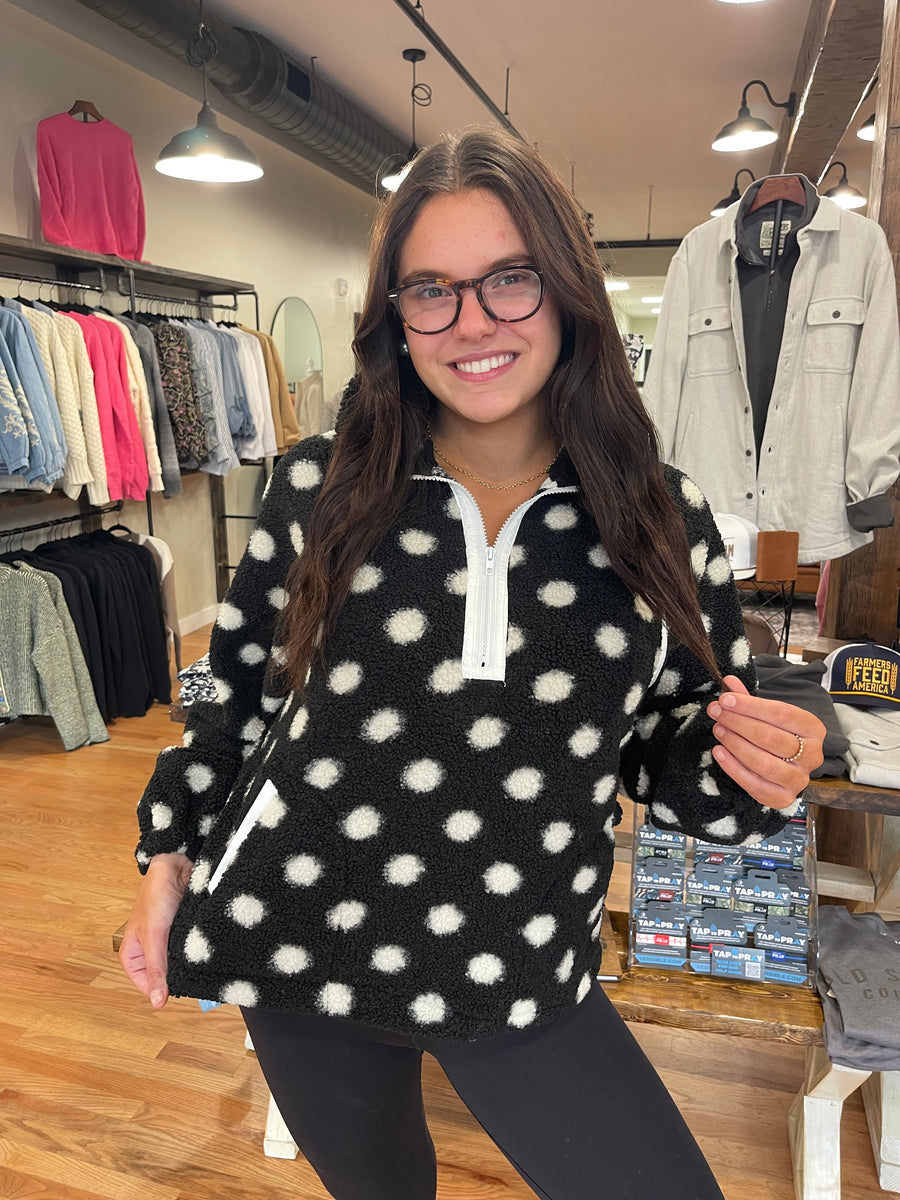 Polka Dots Fleece Half Zip Sweater