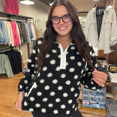 Polka Dots Fleece Half Zip Sweater