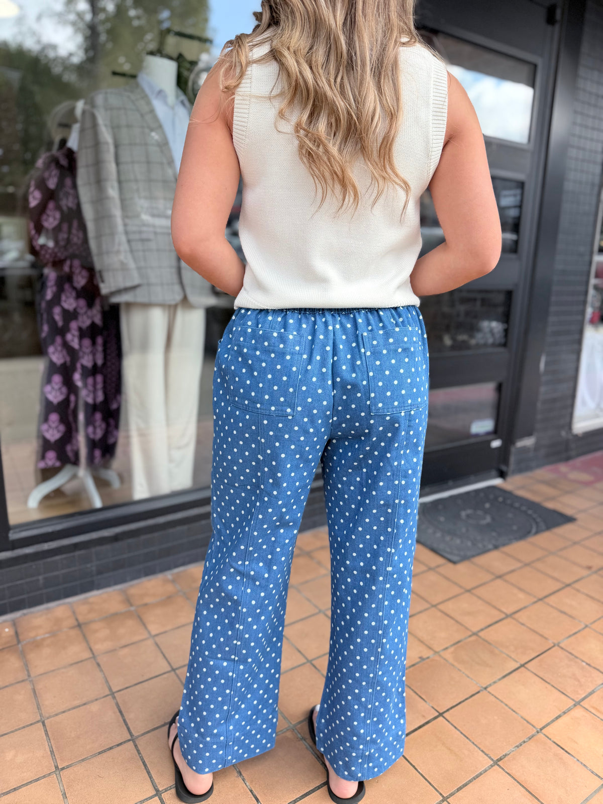 Blue Polka Dot Wide Leg Pants