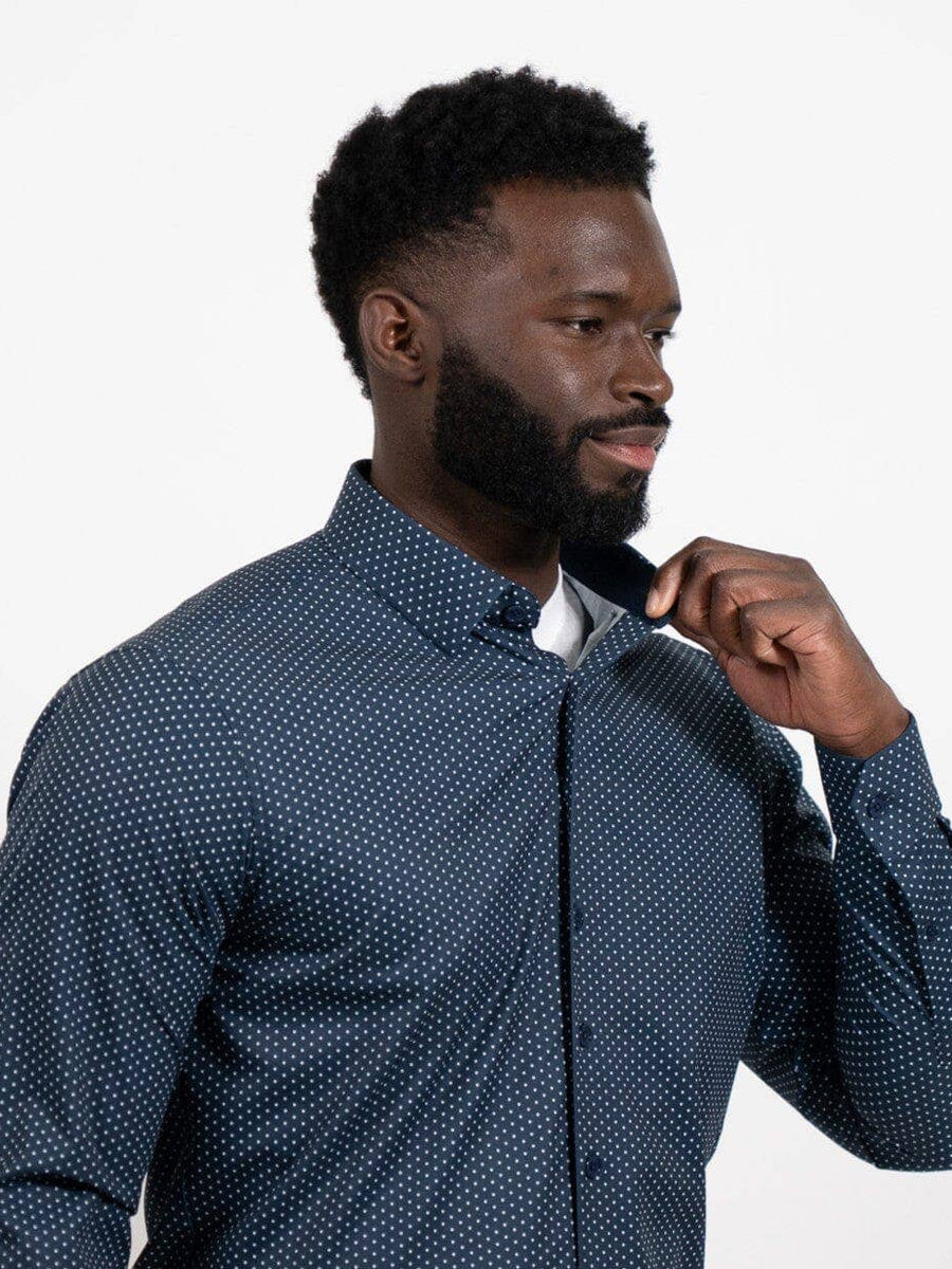 Men's Navy Micro Dot Performance Button Down