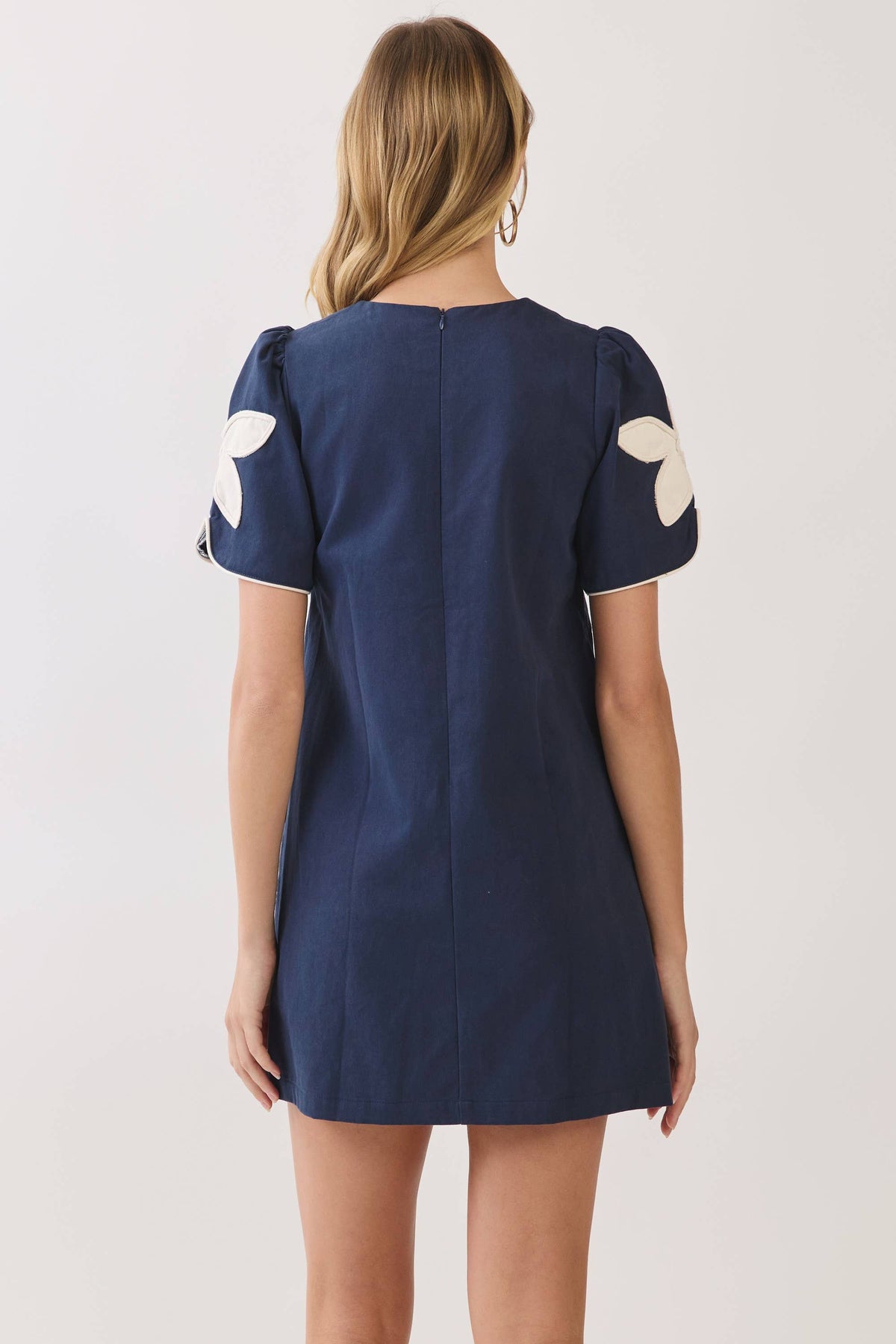 Navy Floral Appliqué Shift Dress