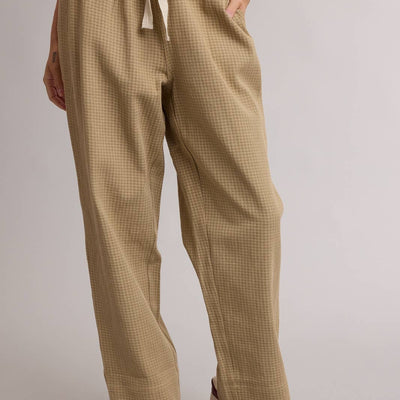 Neutral Plaid Drawstring Wide Leg Pants