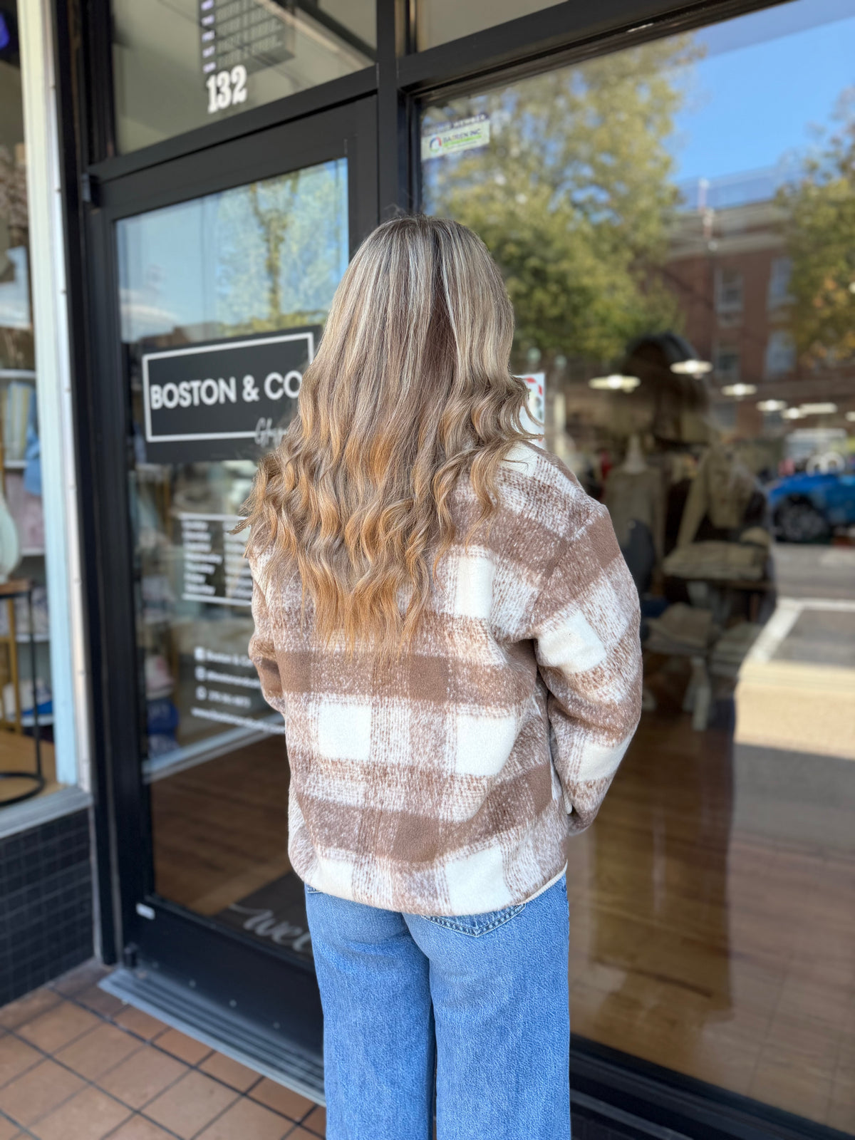 Tan, White & Brown Plaid Button-Up Jacket