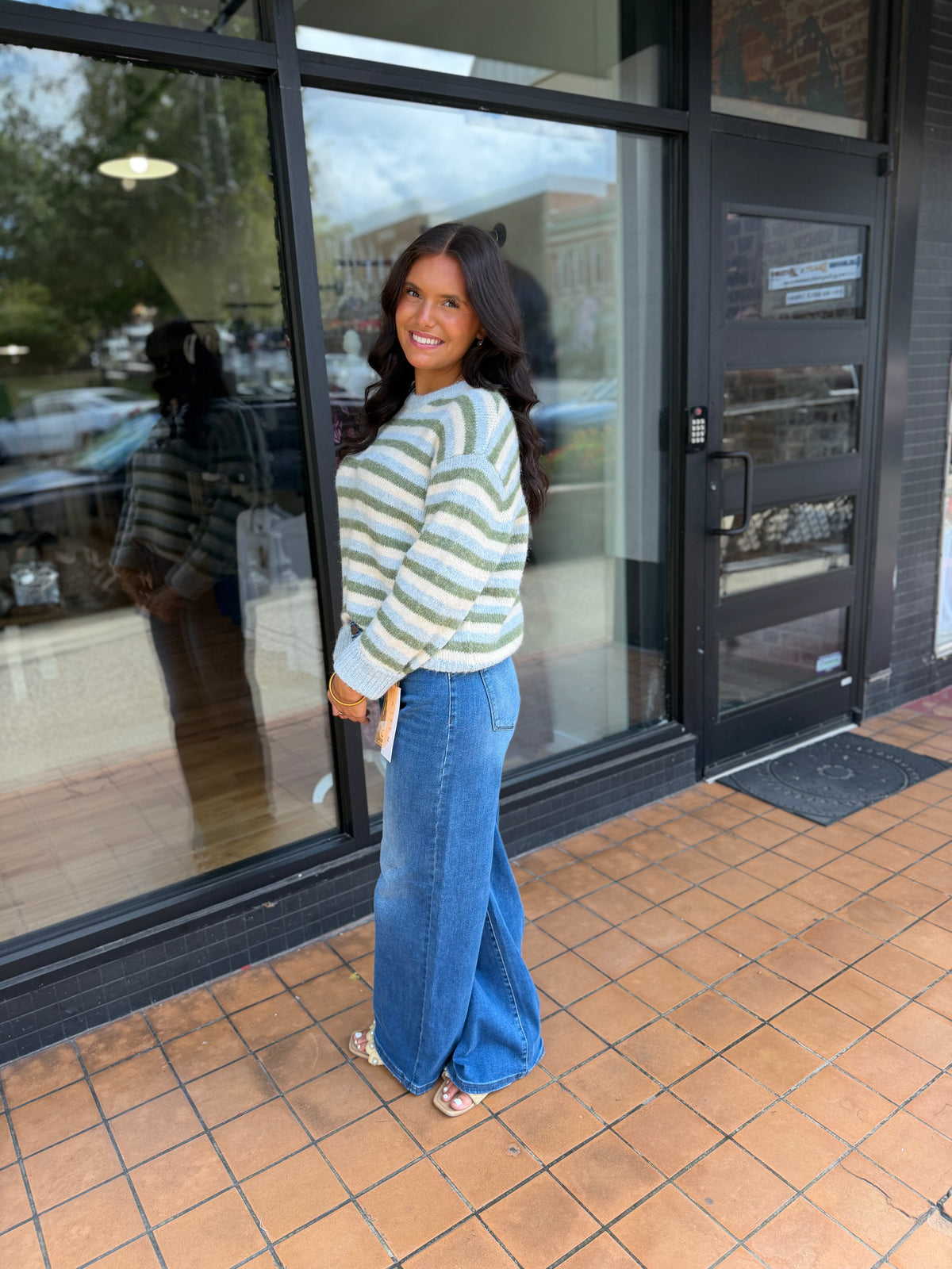 Fog Blue Stripe Cozy Crewneck Sweater