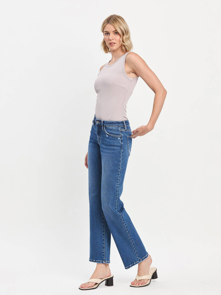 Mid Rise Full Length Straight Leg Jeans