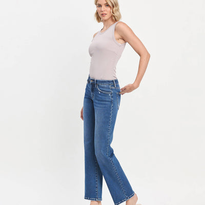 Mid Rise Full Length Straight Leg Jeans