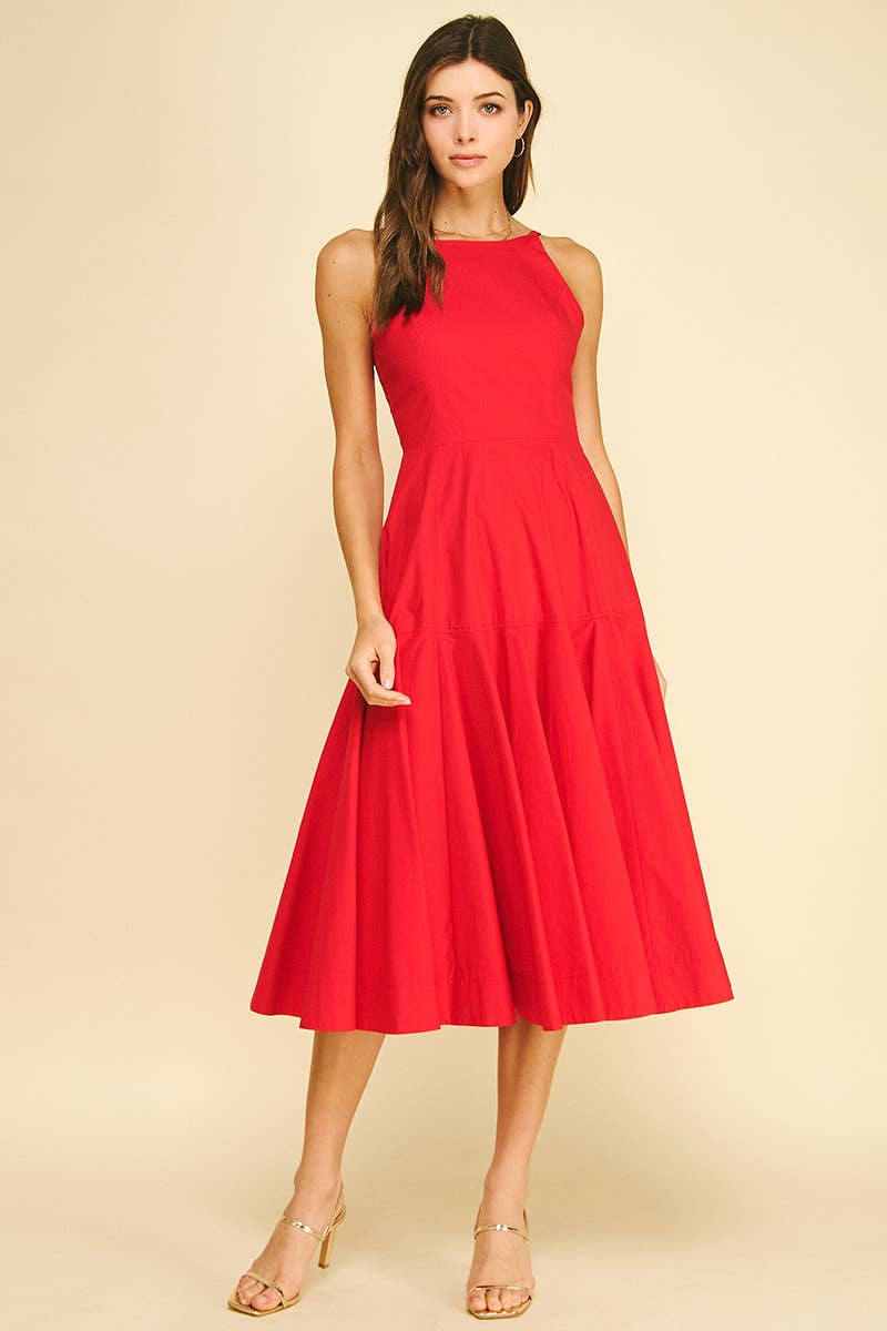 Halter Neck Smocked Back Midi Dress
