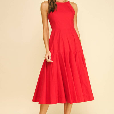 Halter Neck Smocked Back Midi Dress