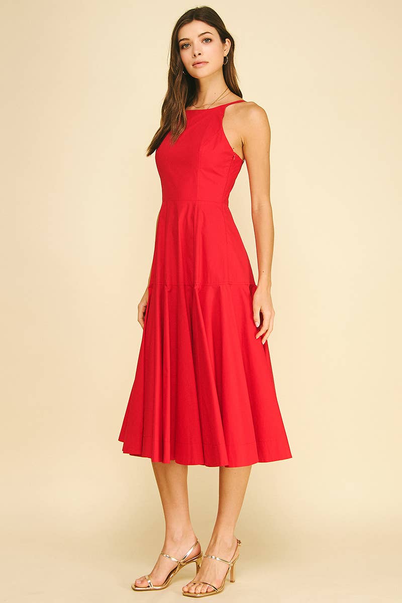 Halter Neck Smocked Back Midi Dress