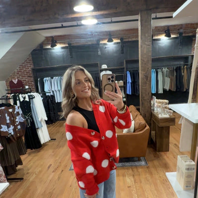 Festive Polka Dot Cardigan – Red & White