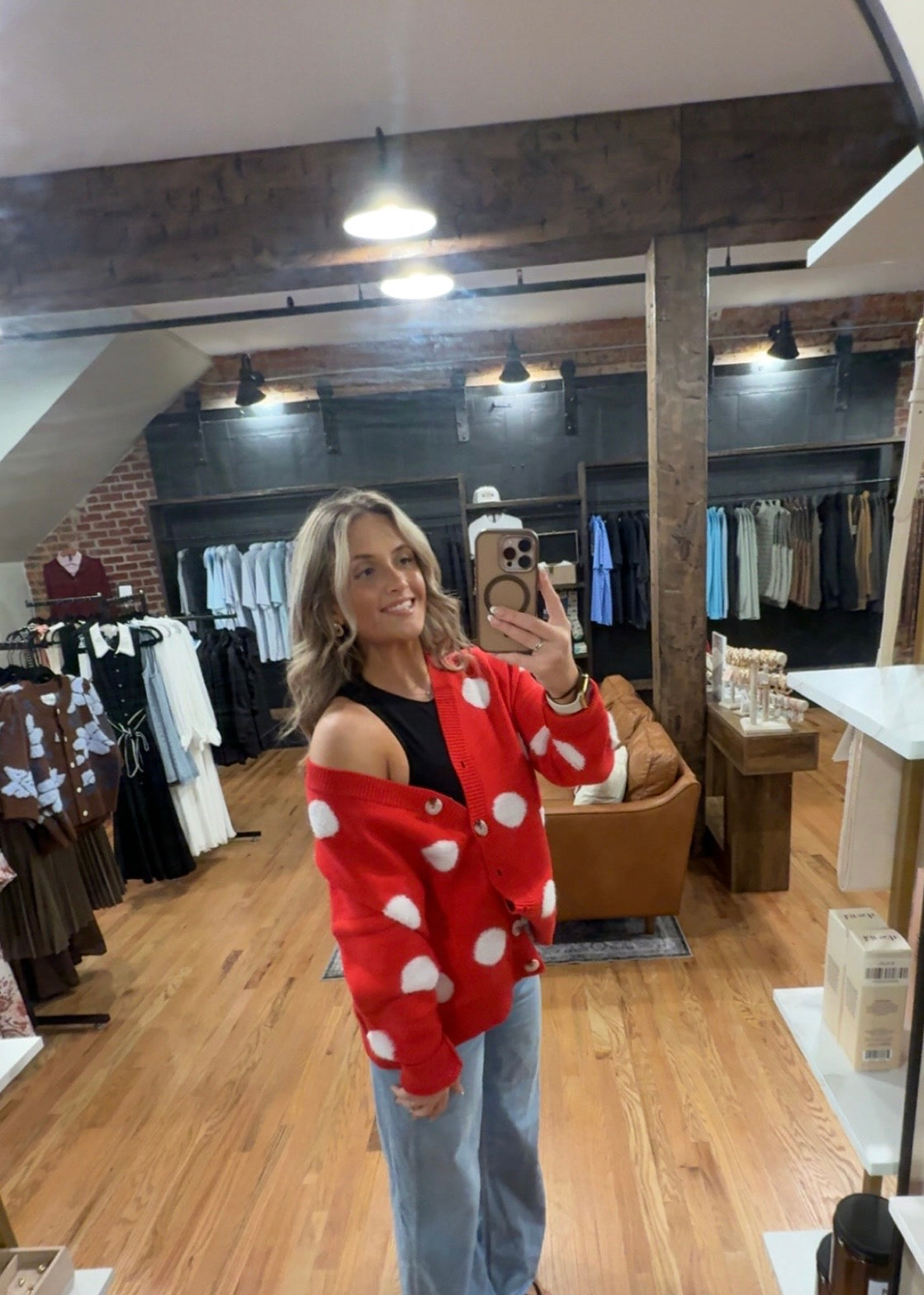 Festive Polka Dot Cardigan – Red & White
