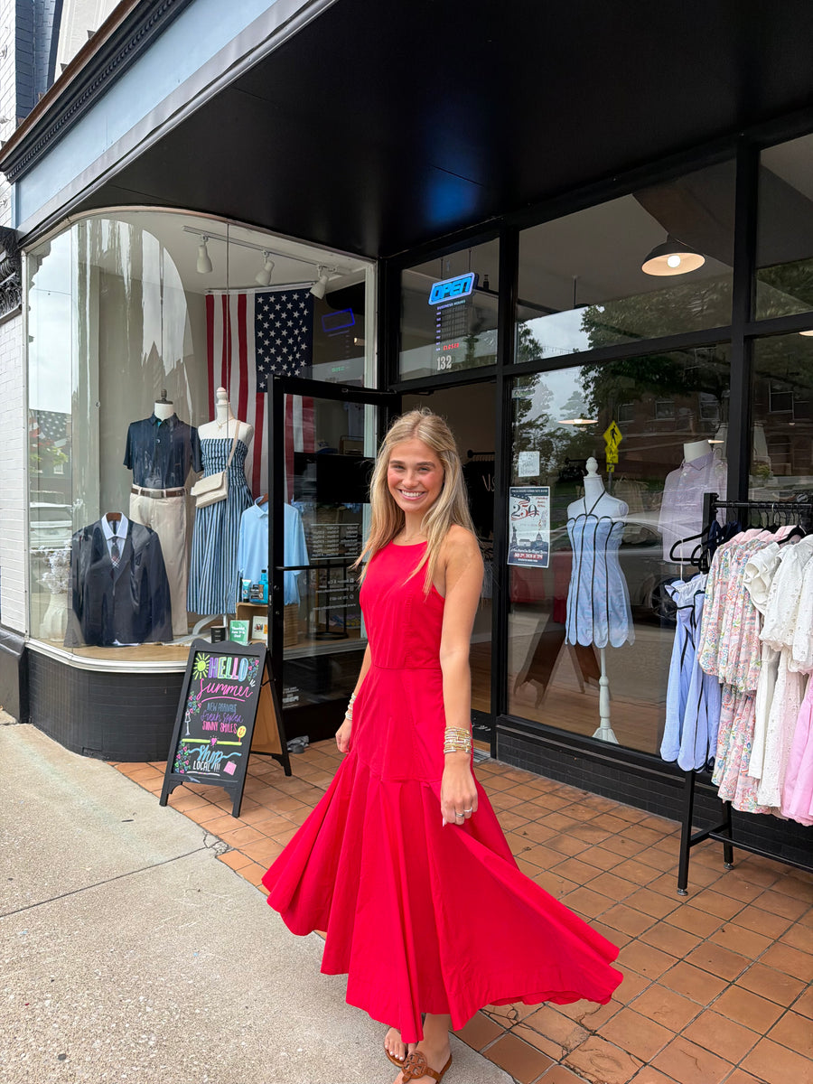 Halter Neck Smocked Back Midi Dress