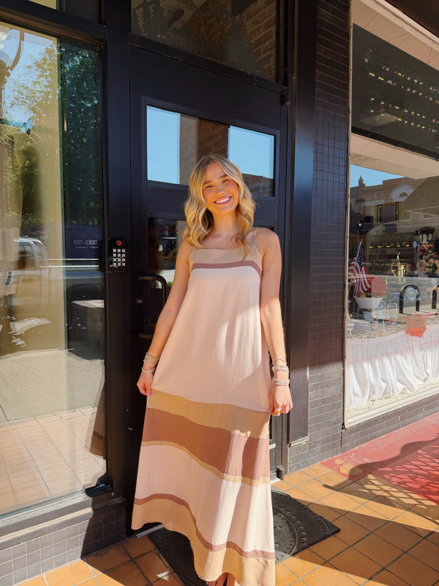 Color Blocked Straight Neck Maxi Dress