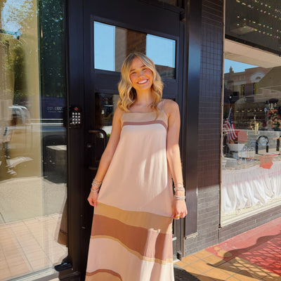 Color Blocked Straight Neck Maxi Dress