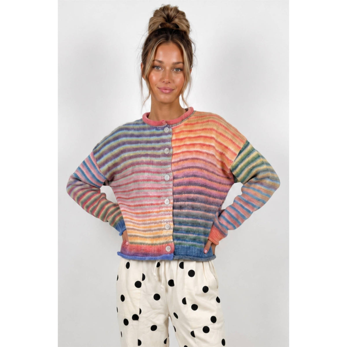 Multicolor Striped Button-Front Cardigan