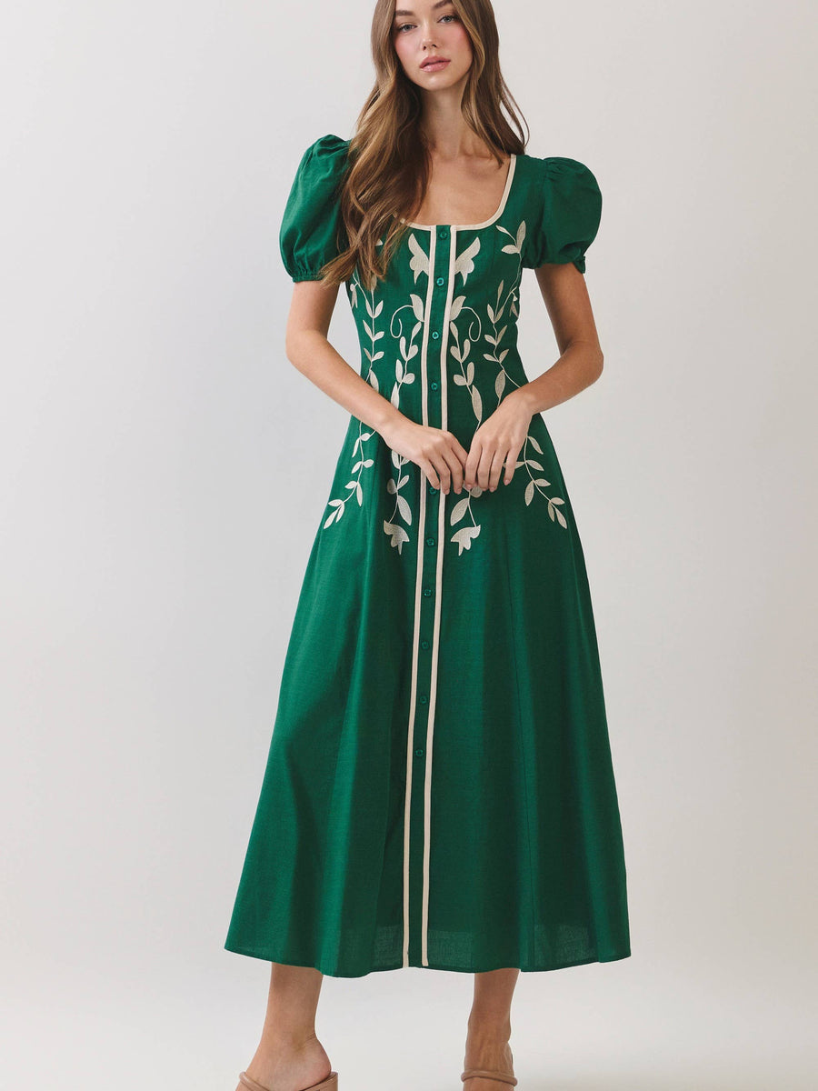 Emerald Green Embroidered Maxi Dress