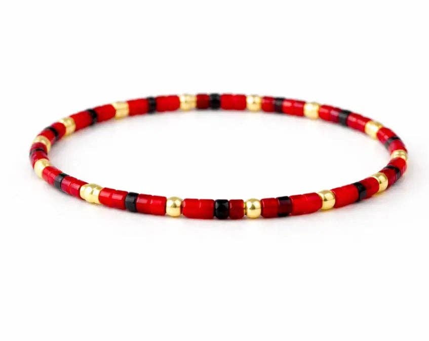 14K Gold Filled Red & Black Beaded Bracelet