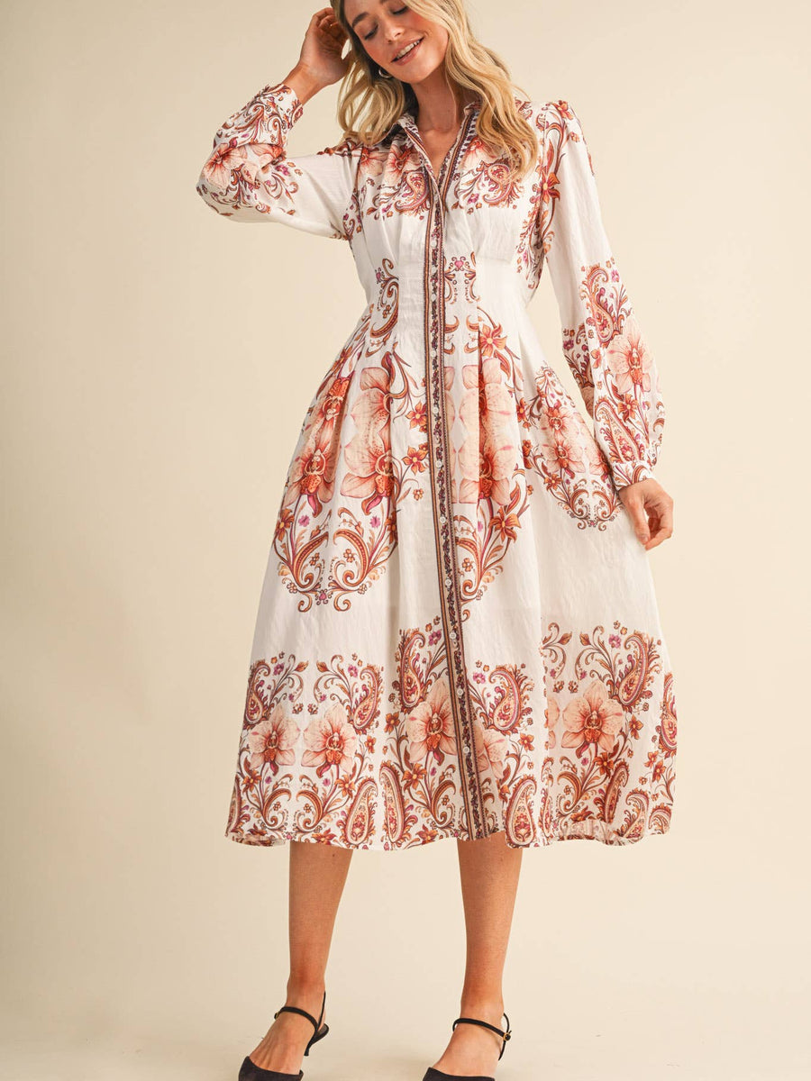 Vintage Paisley Floral Midi Dress