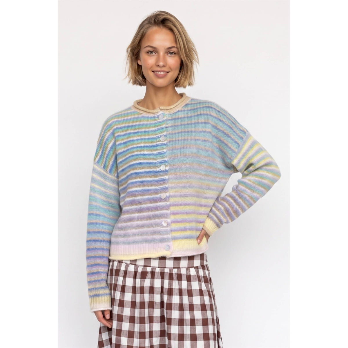 Multicolor Striped Button-Front Cardigan