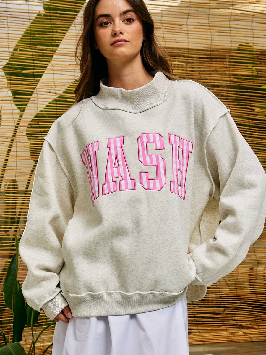 Pink Gingham NASH Oversized Mock Neck Sweatshirt