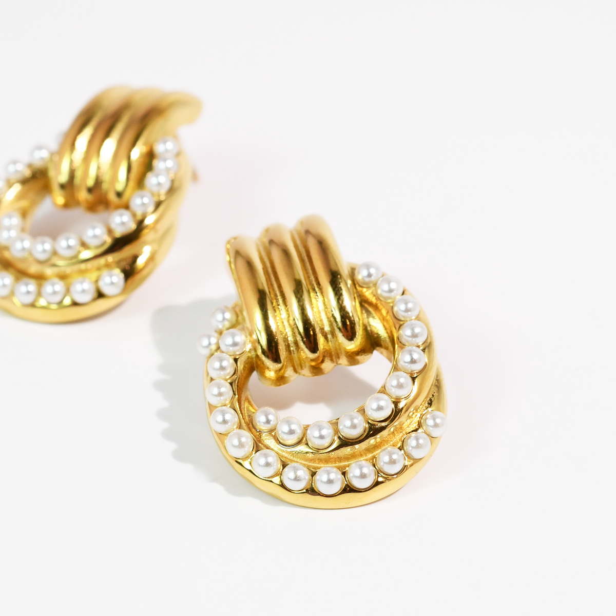 Waterproof Pearl Double Hoop Earrings