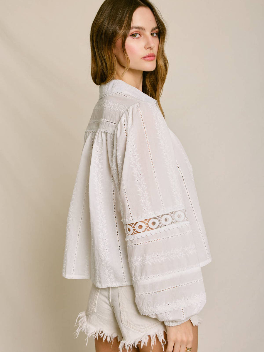 Ivory Lace Detail Boho Button Front Blouse