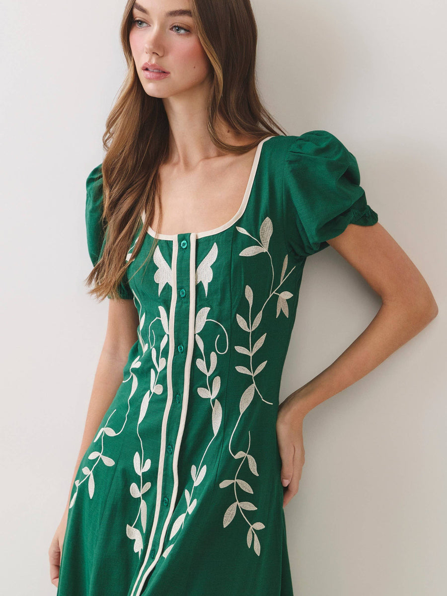 Emerald Green Embroidered Maxi Dress